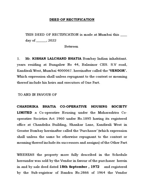 Deed of Rectification / surrender of lease .